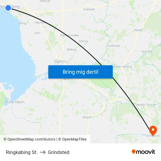 Ringkøbing St. to Grindsted map
