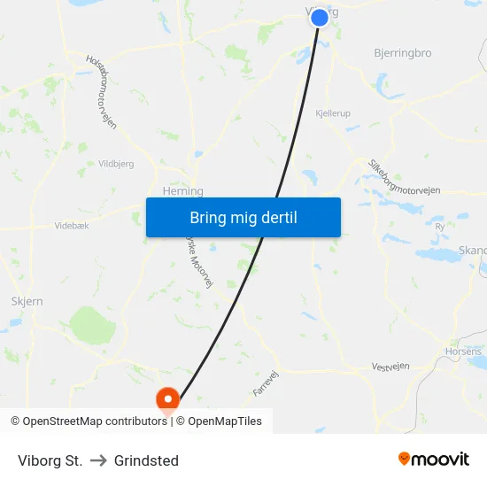 Viborg St. to Grindsted map