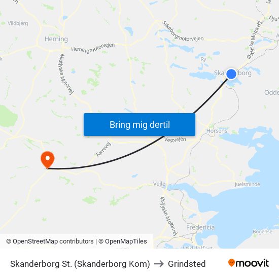 Skanderborg St. (Skanderborg Kom) to Grindsted map