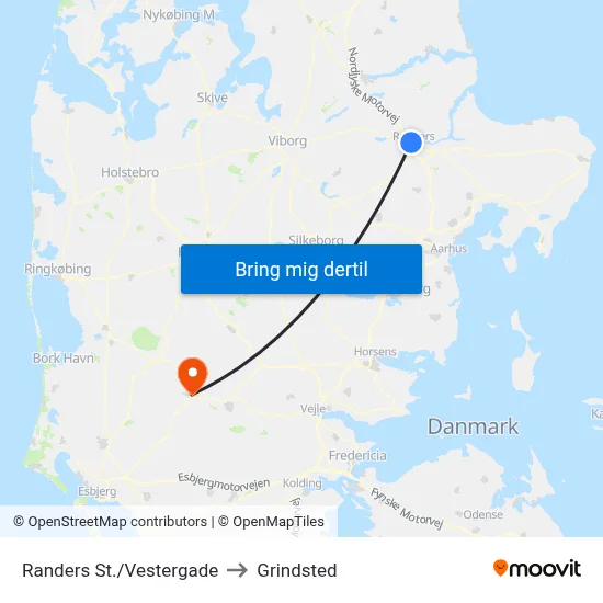 Randers St./Vestergade to Grindsted map