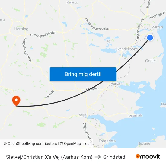 Sletvej/Christian X's Vej (Aarhus Kom) to Grindsted map