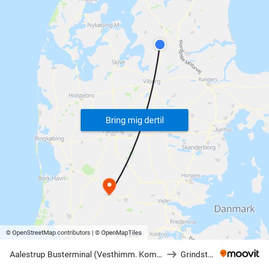 Aalestrup Busterminal (Vesthimm. Komm.) to Grindsted map