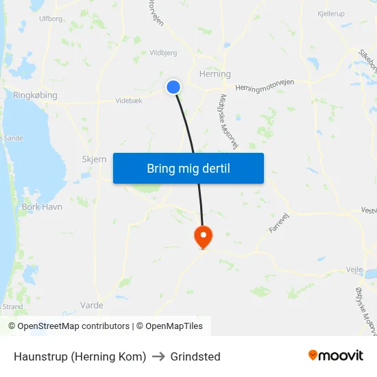 Haunstrup (Herning Kom) to Grindsted map