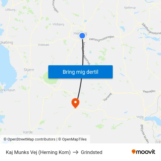 Kaj Munks Vej (Herning Kom) to Grindsted map