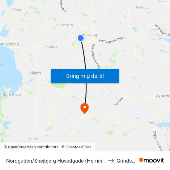Nordgaden/Snejbjerg Hovedgade (Herning Kom) to Grindsted map
