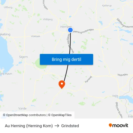 Au Herning (Herning Kom) to Grindsted map