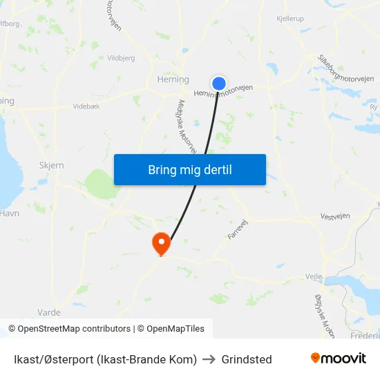 Ikast/Østerport (Ikast-Brande Kom) to Grindsted map