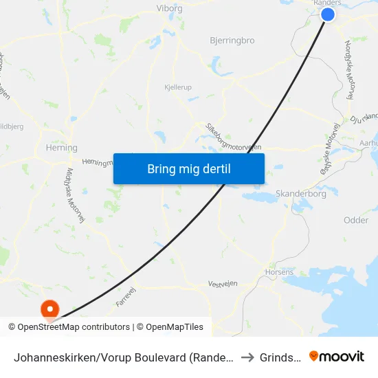 Johanneskirken/Vorup Boulevard (Randers Kom) to Grindsted map