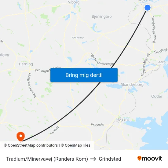 Tradium/Minervavej (Randers Kom) to Grindsted map