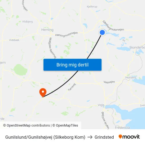Gunilslund/Gunilshøjvej (Silkeborg Kom) to Grindsted map