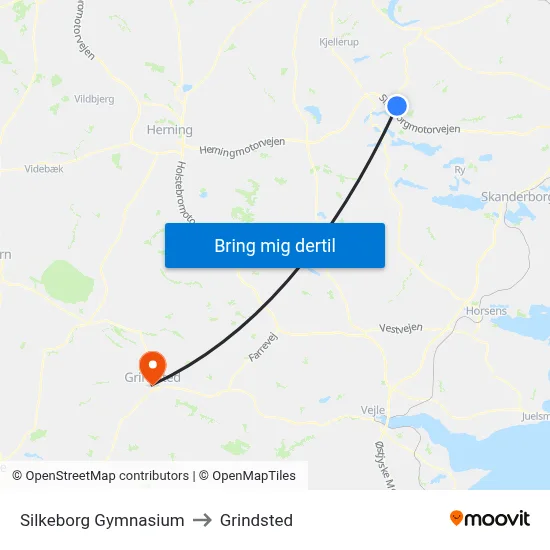 Silkeborg Gymnasium to Grindsted map