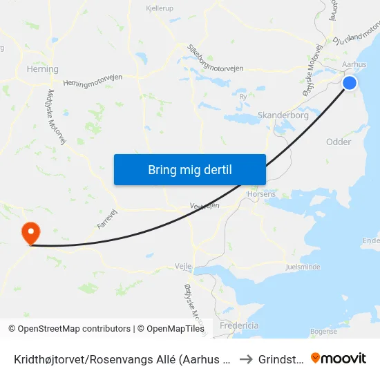 Kridthøjtorvet/Rosenvangs Allé (Aarhus Kom) to Grindsted map