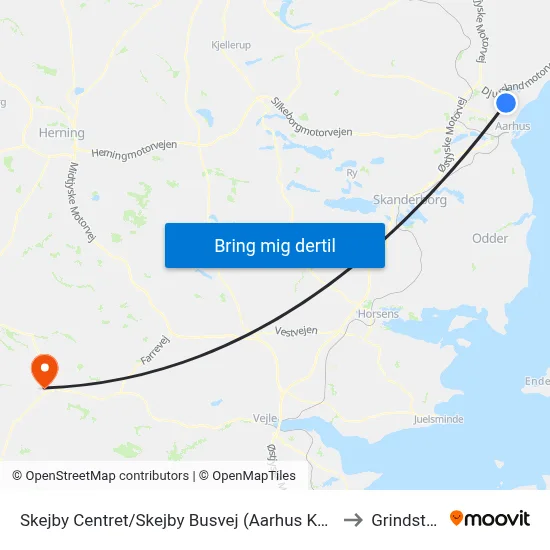 Skejby Centret/Skejby Busvej (Aarhus Kom) to Grindsted map
