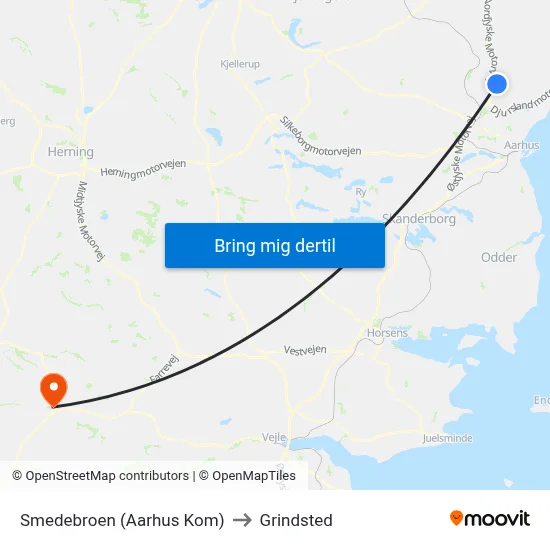 Smedebroen (Aarhus Kom) to Grindsted map