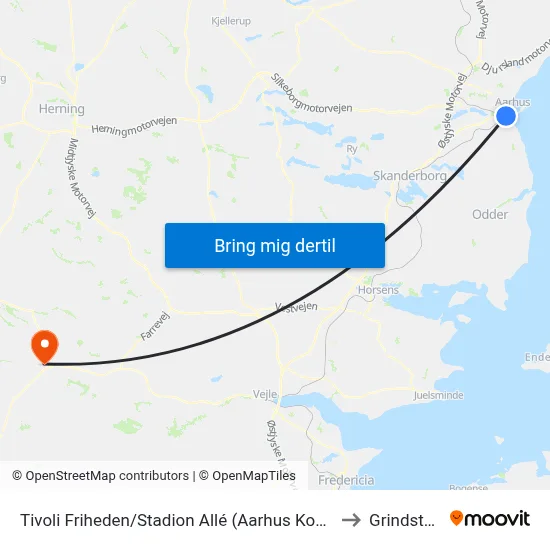 Tivoli Friheden/Stadion Allé (Aarhus Kom) to Grindsted map