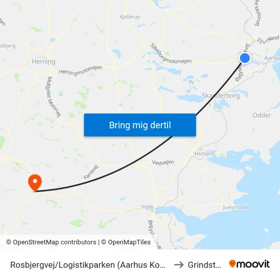 Rosbjergvej/Logistikparken (Aarhus Kom) to Grindsted map