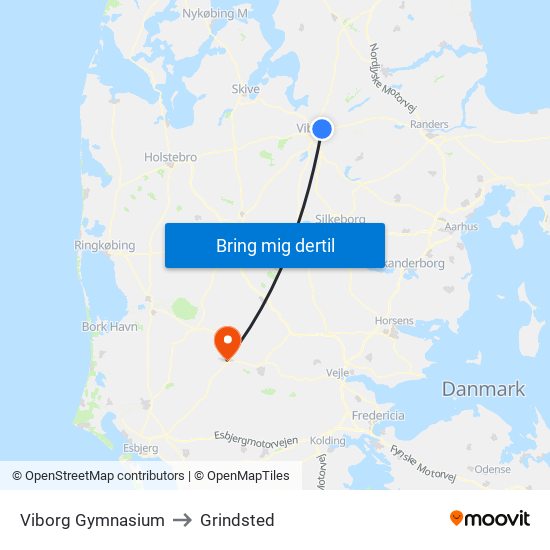 Viborg Gymnasium to Grindsted map