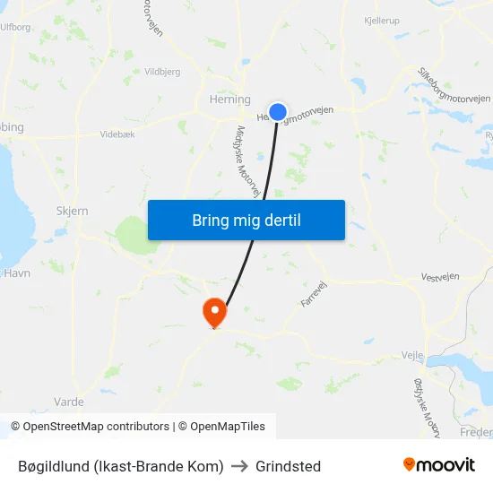 Bøgildlund (Ikast-Brande Kom) to Grindsted map