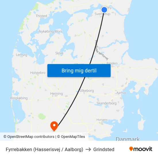 Fyrrebakken (Hasserisvej / Aalborg) to Grindsted map