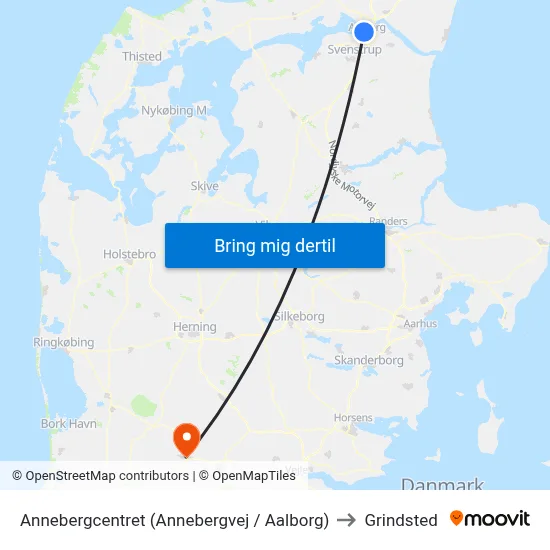 Annebergcentret (Annebergvej / Aalborg) to Grindsted map