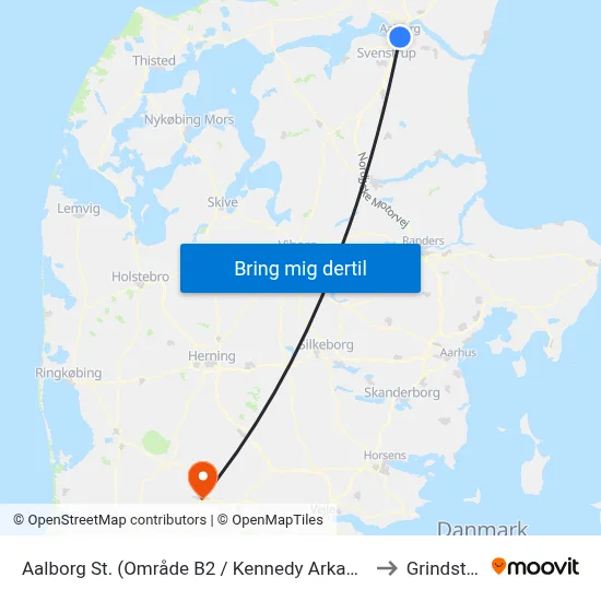 Aalborg St. (Område B2 / Kennedy Arkaden) to Grindsted map