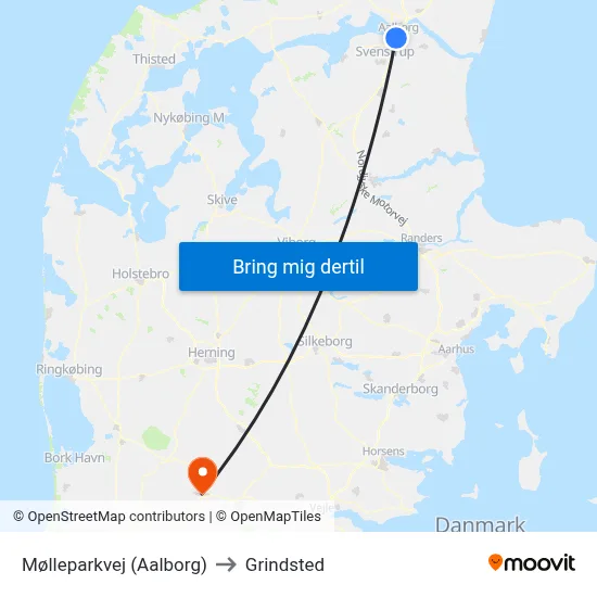 Mølleparkvej (Aalborg) to Grindsted map