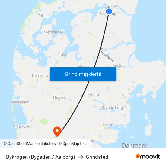Bykrogen (Bygaden / Aalborg) to Grindsted map