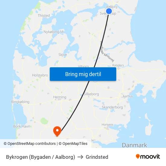 Bykrogen (Bygaden / Aalborg) to Grindsted map