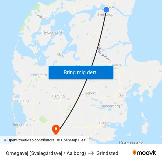 Omegavej (Svalegårdsvej / Aalborg) to Grindsted map