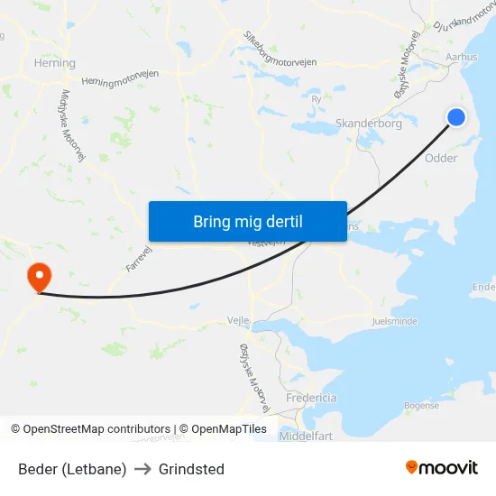 Beder (Letbane) to Grindsted map