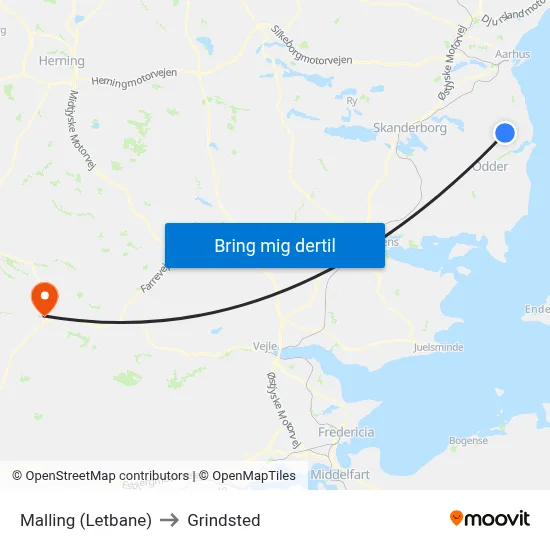 Malling (Letbane) to Grindsted map