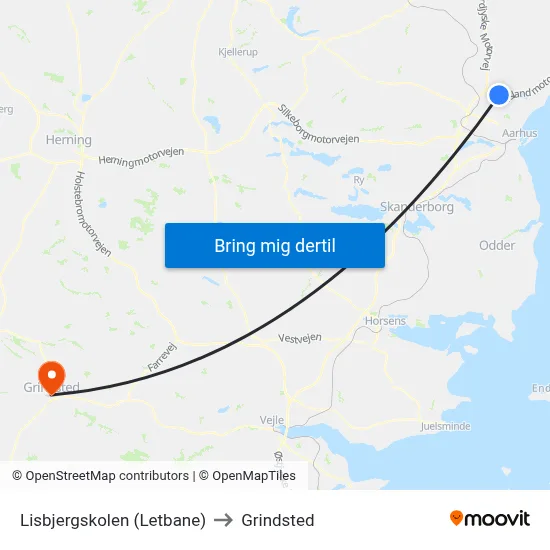 Lisbjergskolen (Letbane) to Grindsted map