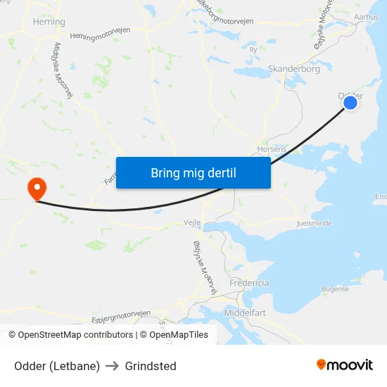 Odder (Letbane) to Grindsted map