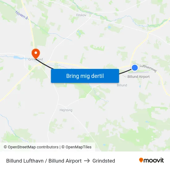 Billund Lufthavn / Billund Airport to Grindsted map