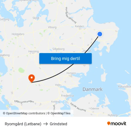Ryomgård (Letbane) to Grindsted map