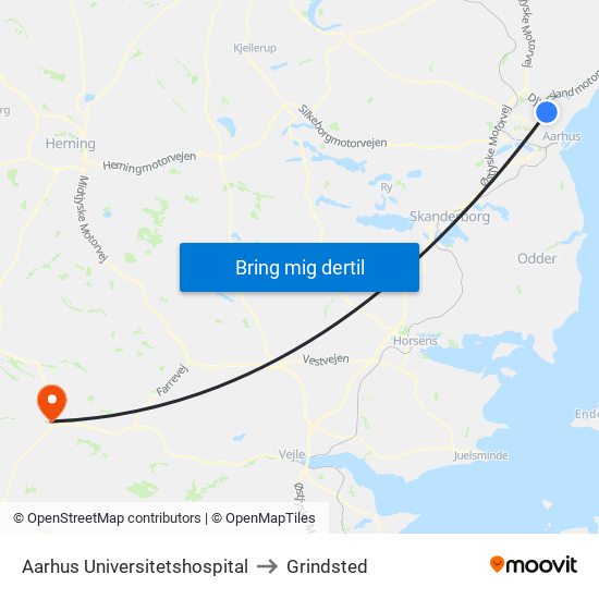 Aarhus Universitetshospital to Grindsted map