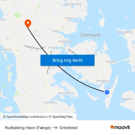 Rudkøbing Havn (Færge) to Grindsted map