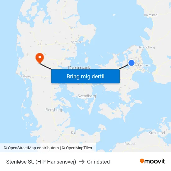 Stenløse St. (H P Hansensvej) to Grindsted map