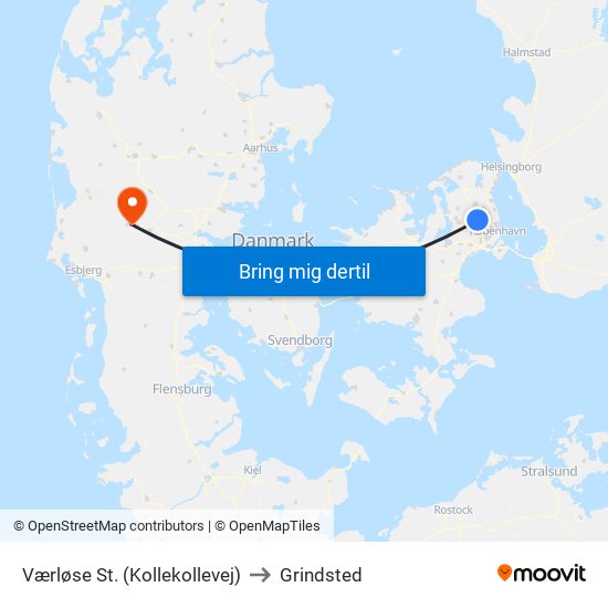 Værløse St. (Kollekollevej) to Grindsted map