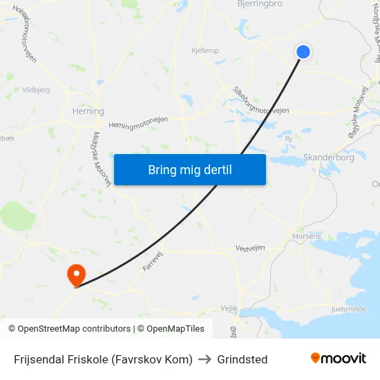 Frijsendal Friskole (Favrskov Kom) to Grindsted map