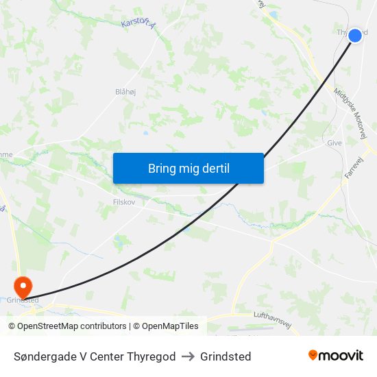 Søndergade V Center Thyregod to Grindsted map