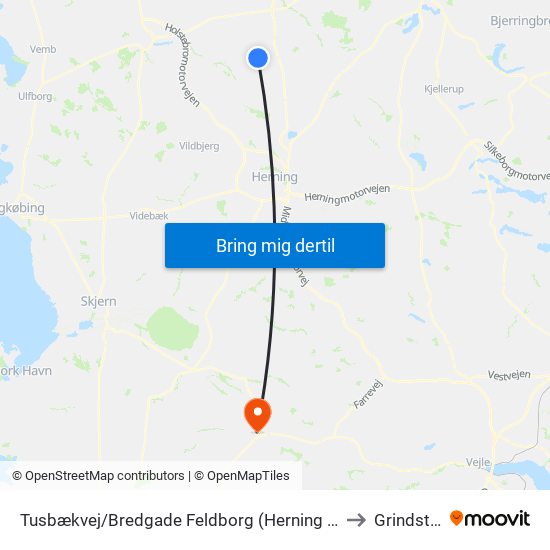 Tusbækvej/Bredgade Feldborg (Herning Kom) to Grindsted map