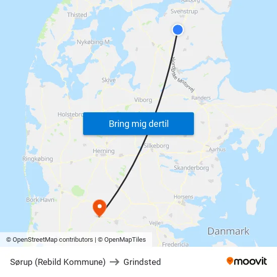 Sørup (Rebild Kommune) to Grindsted map