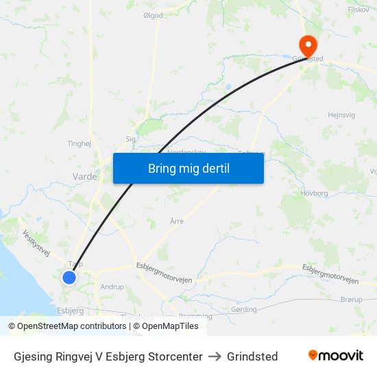 Gjesing Ringvej V Esbjerg Storcenter to Grindsted map