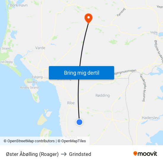 Øster Åbølling (Roager) to Grindsted map