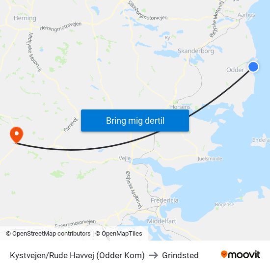 Kystvejen/Rude Havvej (Odder Kom) to Grindsted map