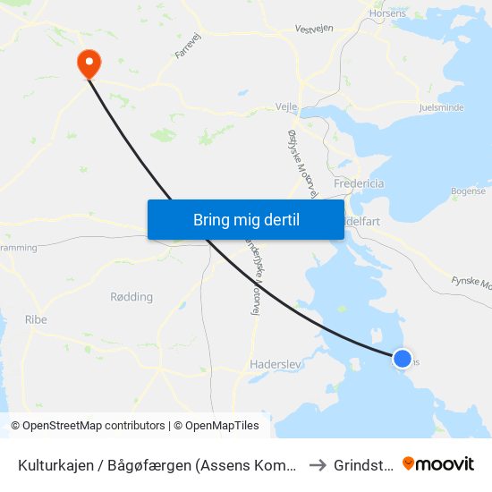 Kulturkajen / Bågøfærgen (Assens Kommune) to Grindsted map