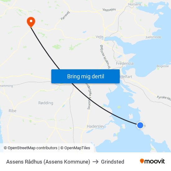 Assens Rådhus (Assens Kommune) to Grindsted map