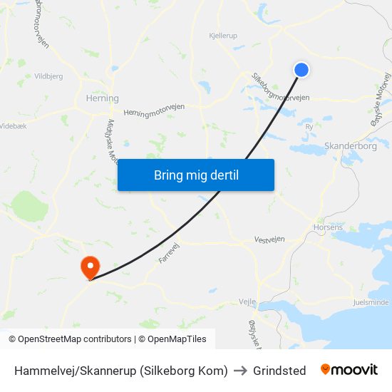 Hammelvej/Skannerup (Silkeborg Kom) to Grindsted map