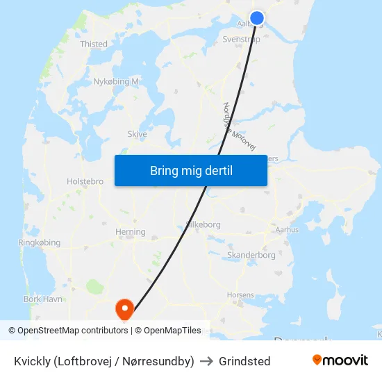 Kvickly (Loftbrovej / Nørresundby) to Grindsted map